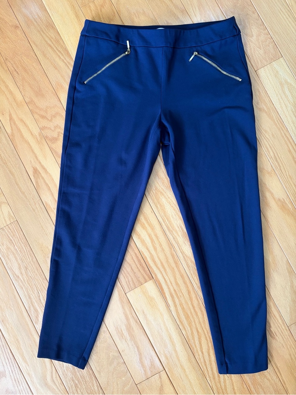 Nanette Lepore Navy Pull-On Ankle Pants Sz M Faux Zip Pockets